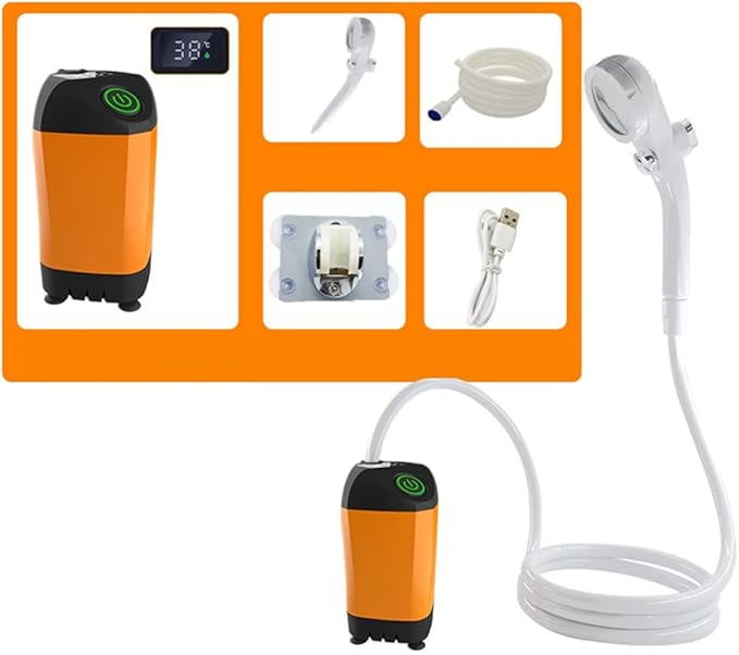 Outdoor Portable Electric Shower Pump Waterproof with Digital Display for Camping Travel Beach