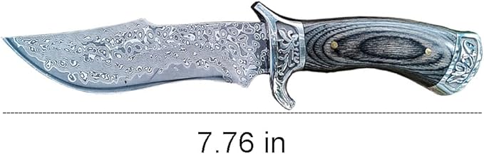 High Hardness Damascus Steel Knives Ergonomic Solid Wood Handle with Leather Sheath for Camping HikingBlack19.7 * 4 * 2cm