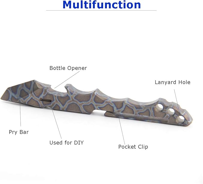 Titanium Pry Bar EDC Multi Tool with Bottle Opener Box Opener Clip Function (Multicolor)
