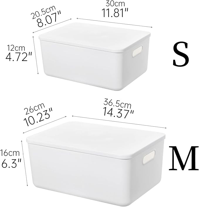 Yishyfier Plastic Storage Baskets Bins Boxes With LidsOrganizing Container White Storage Organizer Bins For Shelves Drawers Desktop Playroom Classroom Office3-Pack(M+2S)