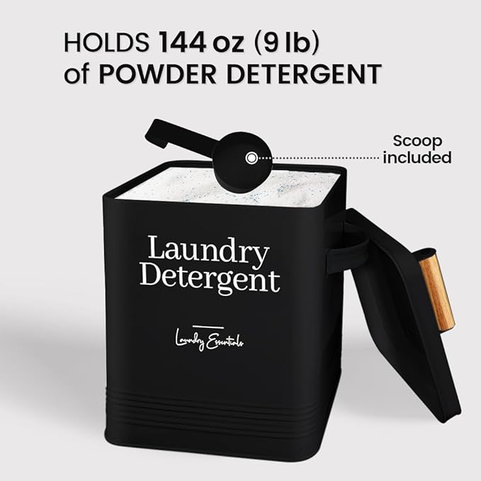 Simplation Modern Farmhouse Laundry Detergent Container for Laundry Room Decor and Accessories Metal Laundry Pods Container Laundry Powder Holder for Laundry Room Organization (Black)