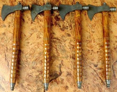 Lot of 4 Axe Damascus Steel 18'' Beautiful Smoke Pipe Olive Wood Handle Axe/Hand Forged Woodsman Axe