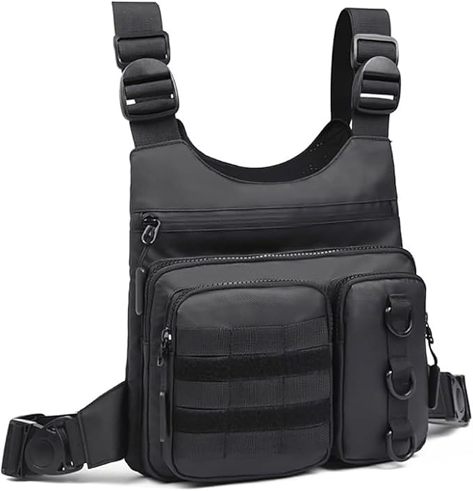 Tactical-style multifunctional chest pack with built-in phone holder EDC Rig Pouch vest for fitness running and cycling. (gray ONE SIZE)