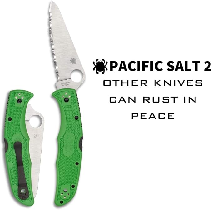 Spyderco Pacific Salt 2 Lightweight Knife with 3.78 Corrosion Resistant H-1 Steel Blade and Black Non-Slip FRN Handle
