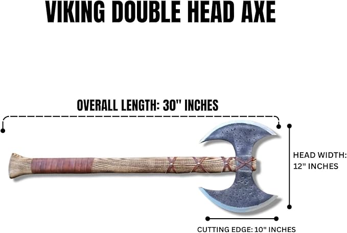 Hand Forged Carbon Steel Medieval Warrior Double Head Axe Viking Double Sided Axe with Ash Wood Handle and Leather Sheath Best for Hunting Camping and Collection