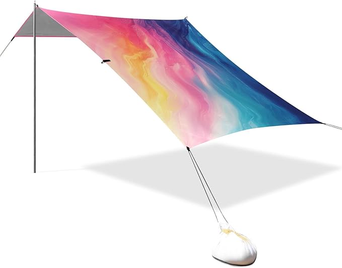 ALAZA Pink Yellow Blue Rainbow Color Beach Tent Sun Shelter Portable Canopy Sunshade for Outdoor Camping Picnics Backyard Fun 10x9 ft
