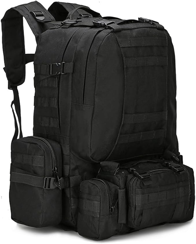 Tactical Backpack Military Army Rucksack 60L Large Assault Pack Detachable Molle Bag (Black)