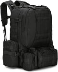 Tactical Backpack Military Army Rucksack 60L Large Assault Pack Detachable Molle Bag (Black)