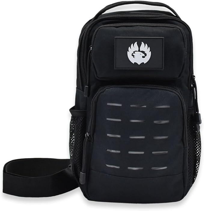 TORCH Sling Bag Single Shoulder Crossbody Backpack Urban Outdoor Sports Military Style MOLLE Travel Pack for EDC Gear V2 Black