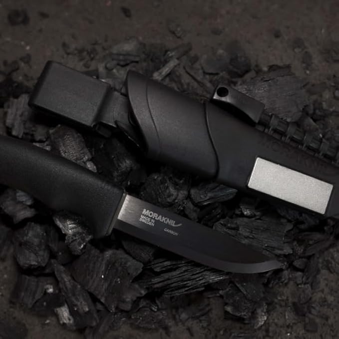 Morakniv Carbon Steel Fixed-Blade Bushcraft Survival Knife with Sheath and Fire Starter Black 4.3 Inch