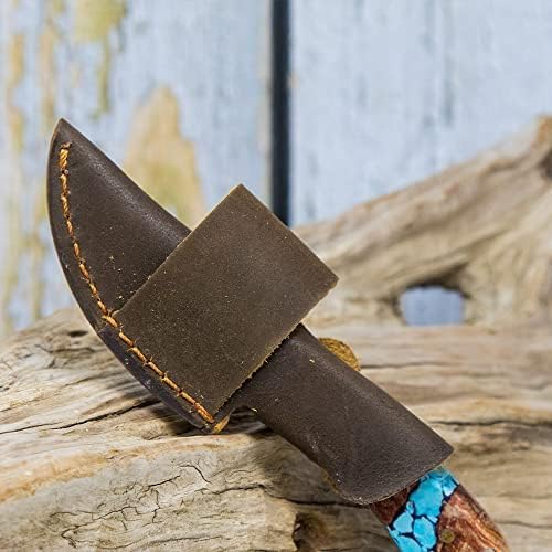 WHISKEY BENT HAT CO. Mini Skinner 440 Steel Fixed Blade Knife w/Leather Sheath (Turquoise River)