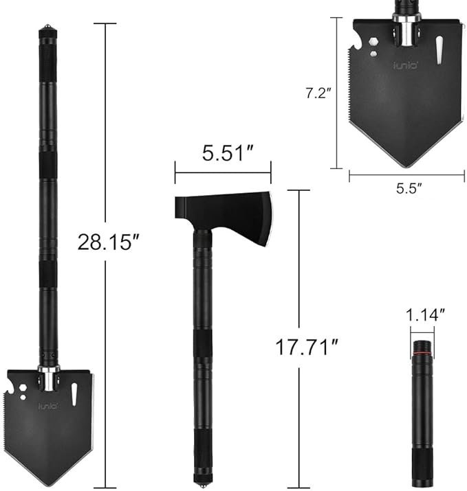 iunio Camping ShovelShovel Folding Portable Multitool Foldable Entrenching Tool Collapsible Spade for Backpacking Trenching Hiking Survival Car Emergency