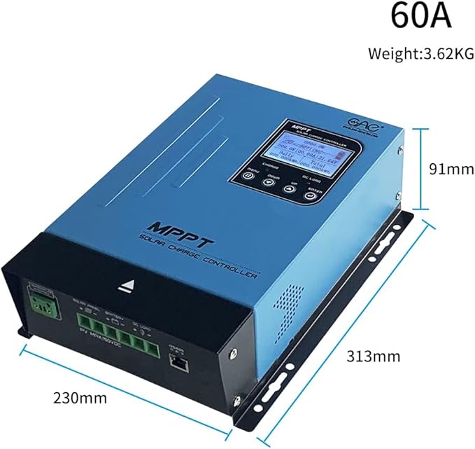 60A MPPT Solar Charge Controller 12V24V48V Auto Battery Regulator Solar Panel Max 150V Input for Lithium Sealed Gel and Flooded Batteries (Blue)