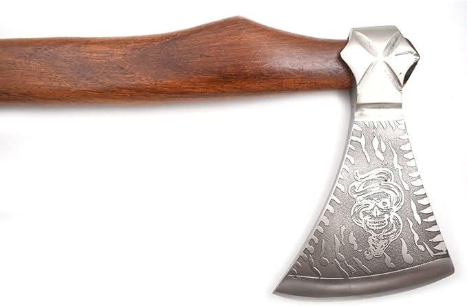 Hand Forged Viking Bearded Axe – 1075 High Carbon Steel Handmade Medieval Style Camping &amp Hunting Axe with Ash Wood Handle and Leather Sheath (Snake)