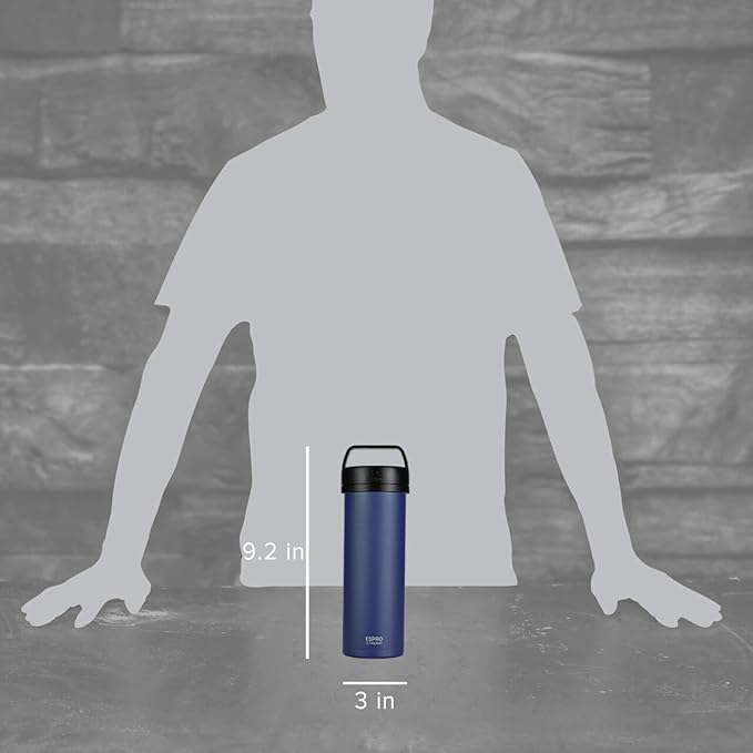 ESPRO Go P0 Ultralight French Press Coffee Maker for Travel Vacuum Insulated Stainless Steel 16 Ounces Aegean Blue