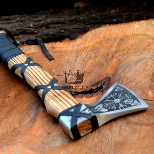 Handmade Forged Steel Viking Axe with Sheath - Outdoor Camping - Hunting Axe - Ash Wood Handle - New Year Gift by Empire Industry