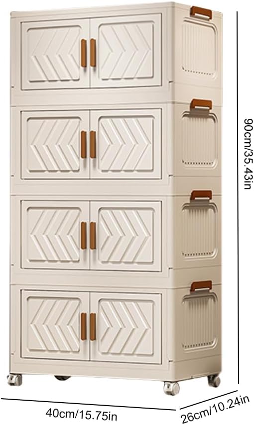 ETOYA 4-Tier Stackable Storage Bins with Lids &amp Wheels - 14.96x10.24x35.43 Collapsible Organizer Foldable Container Plastic Storage Containers for Living Room Office Dorm Organization
