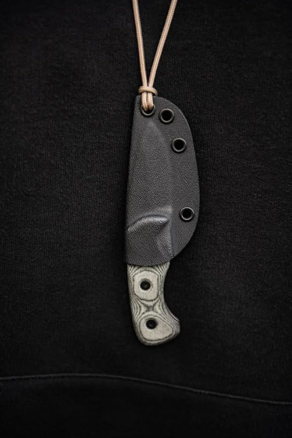 Tops Knives Ferret Full Tang Fixed Blade- Black Traction Coating Blade Finish- Black Kydex Sheath w/Neck Landyard