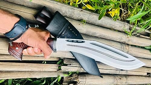 12 Full Tang Farmer Hunting Kukri - Handmade Survival Khukuri - High Carbon Steel Machete - Tactical Knife with Rosewood Handle - Ready to Use