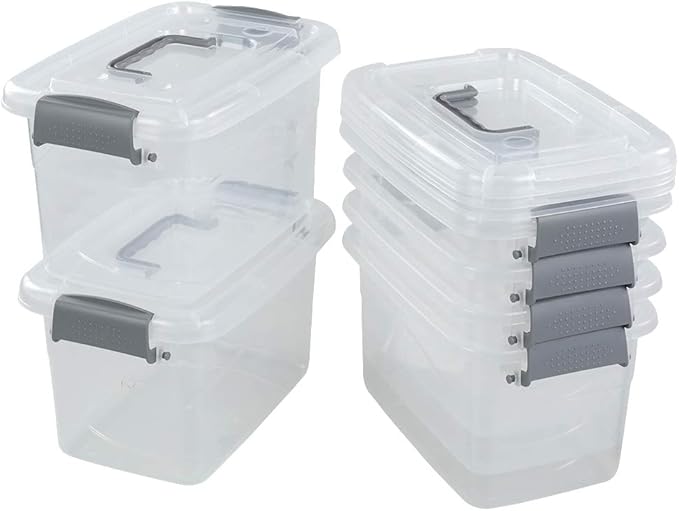 6-Pack Clear Plastic Latch Storage Box with Lid 5 L Clear Storage Latch Bin F