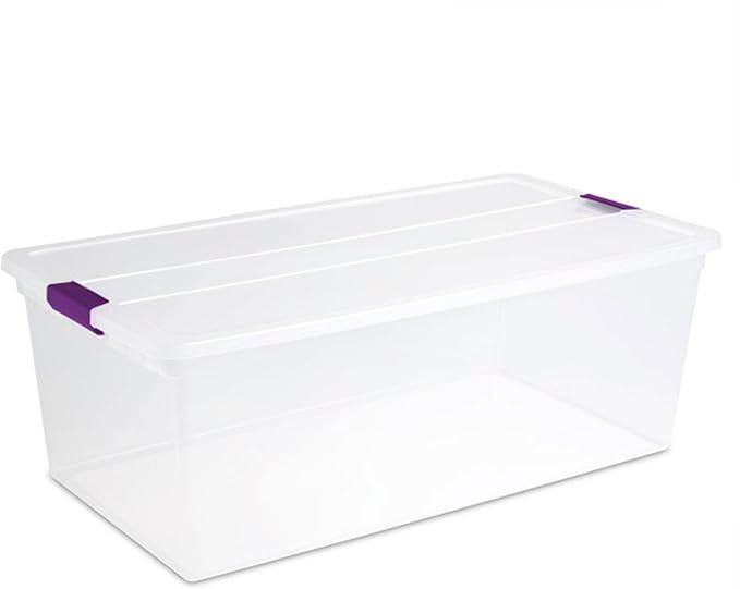 Sterilite 12-Pack 110 Quart ClearView Latch Box Stackable Organizer Bins with Latching Lids - Clear Plastic Organization Containers for Closet Bedroom Shelving Units and Everyday Home Storage