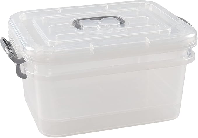 Hespama 2 Packs Small Plastic Storage Bin 8 Quart Clear Latching Boxes with Lid