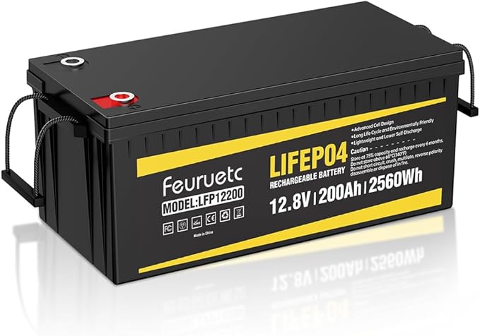 12V 200Ah Lithium LiFePO4 Battery Built-in 200A BMS 2560Wh Energy Storage Iron Phosphate 8000-15000 Deep Cycles Battery for Solar Trolling Motor RV