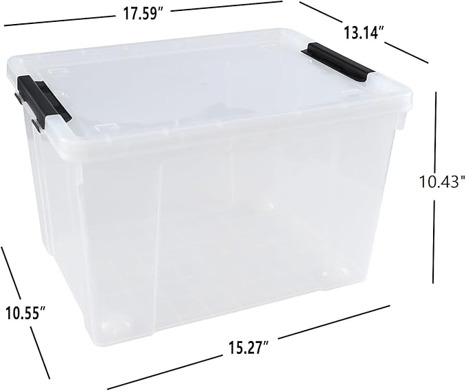 4 Pack Clear Storage Latch Bin with Lid 34 L Plastic Wheeled Storage Box