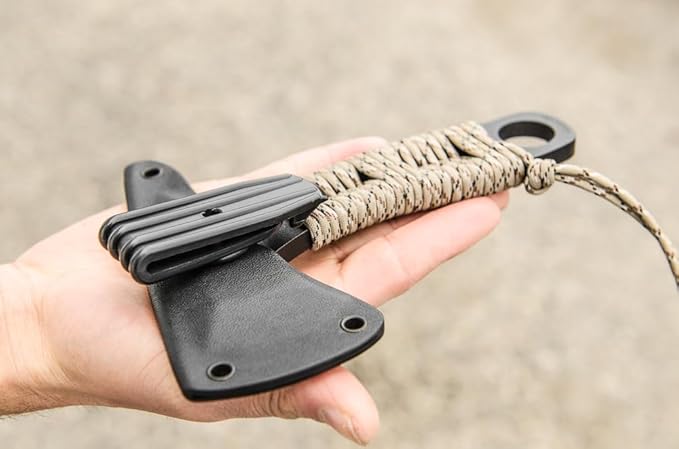 TOPS Knives Microhawk Full Tang Fixed Blade- Black Traction Coating Blade Finish- Black Kydex Sheath w/Rotating Spring Steel Clip