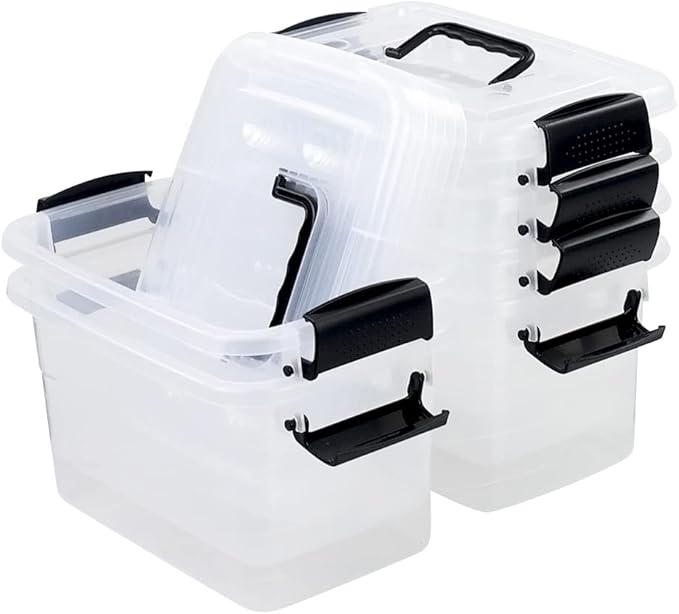 6 Pack 5.5 Quart Storage Container Box with Lids Small Plastic Storage Bins with Handle