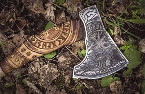 Custom Handmade Carbon Steel Viking AxeValentine's Day Gift Birthday Gift for him Leather Wrapped Handle and Leather Sheath (KH-005)