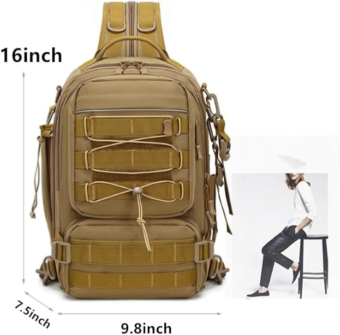 Men Backpacks Tactical Backpack Military Army Daypack For Hiking Camping Travel Hunting Rucksack Molle Bag (Brown 9.8 * 7.5 * 16inch(L*W*H))