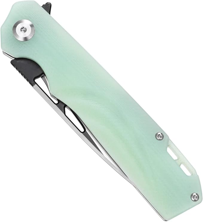 Sitivien ST141 Folding KnifeD2 Steel Blade G10 Handle Pocket Knife EDC Tool Knife for Survival Hiking Camping Fishing(Jade)
