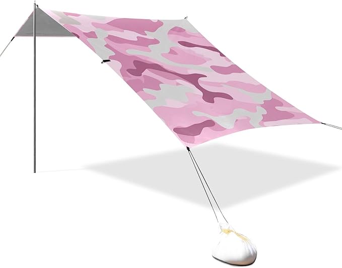 Silver Gray Beach Tent &amp Canopy UPF50+ Easy Setup Large Portable Sun Shelter with Sand Shovel Sandbags for Camping Picnics Backyard