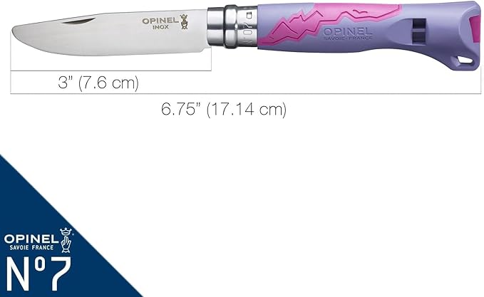 Opinel Outdoor Junior No. 07 Stainless Steel Folding Knife with Safety Rounded Tip Integrated Whistle Made in France