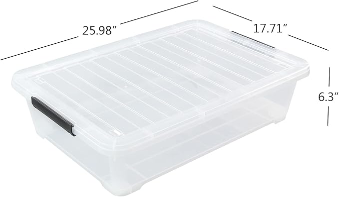 40 Quart Plastic Underbed Storage Box Large Clear Shallow Box with Wheels Set of 3