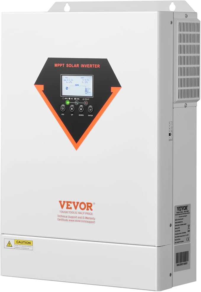 VEVOR Hybrid Solar Inverter 6000W Single Phase Pure Sine Wave Power Inverter 48V DC to 220/230V AC with Built-in 120A MPPT Solar Charge Controller for Off-Grid System Lead Acid Lithium Battery