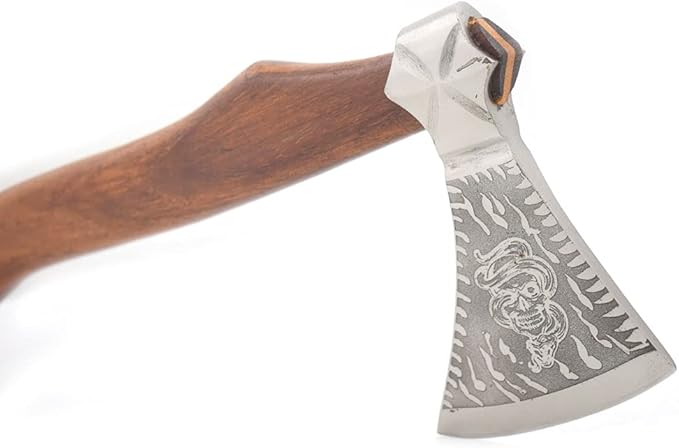 Hand Forged Viking Bearded Axe – 1075 High Carbon Steel Handmade Medieval Style Camping &amp Hunting Axe with Ash Wood Handle and Leather Sheath (Snake)