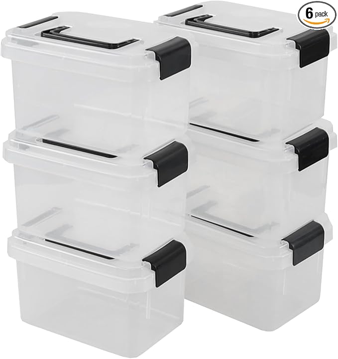 3 L Plastic Storage Bins with Lid 6-Pack Clear Latch Storage Box with Black Handle