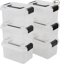 3 L Plastic Storage Bins with Lid 6-Pack Clear Latch Storage Box with Black Handle