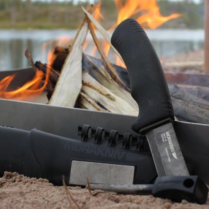 Morakniv Carbon Steel Fixed-Blade Bushcraft Survival Knife with Sheath and Fire Starter Black 4.3 Inch