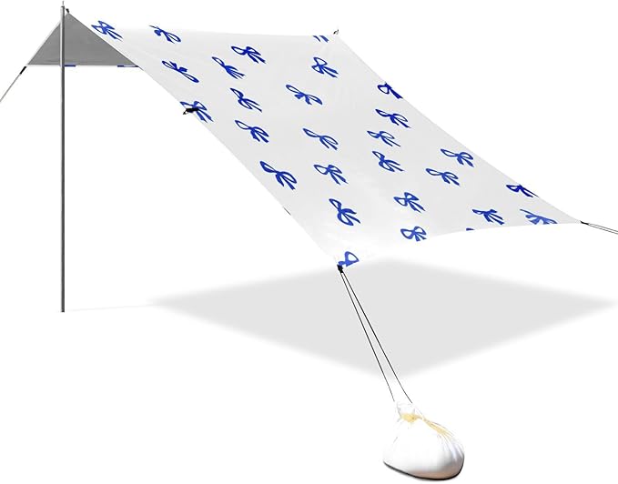 xigua Bow Tie Beach Tent Sun Shelter with Carrying Bag - Silver Coated Oxford Fabric Beach Canopy for Beach Camping Fishing - Includes Windproof Ropes Sandbags &amp Stakes