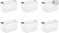 K&ampJ CHIPMUNK Storage Container Bin Storage Tote 64 Quart Clear Plastic Stackable Latch Box Tote with White Latching Lid Organizing Solution for Home &amp Classroom Blue Eclipse 6 Pack