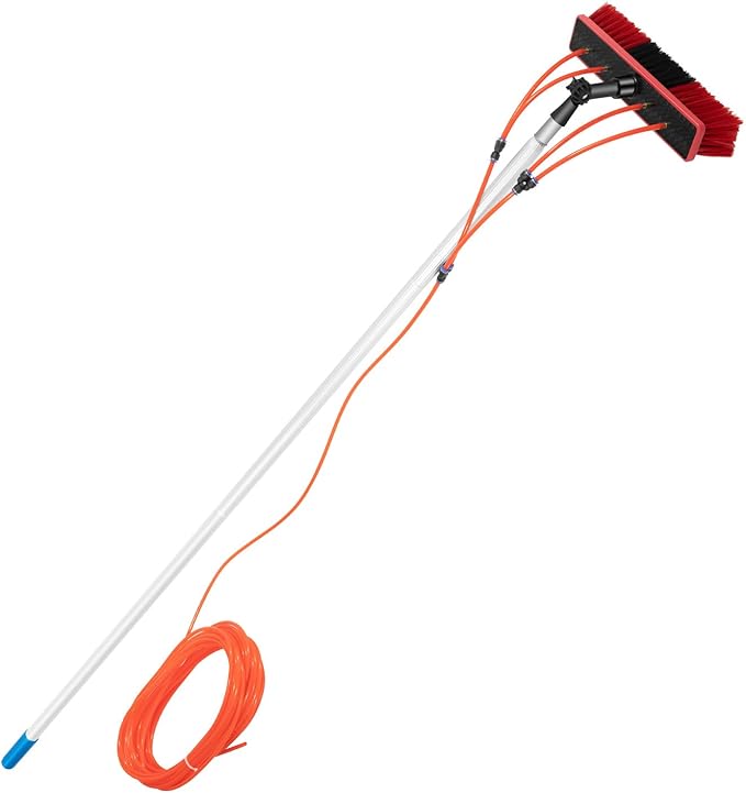 Water Fed Pole Kit 26 FT Adjustable Solar Panel Cleaning Pole &amp Rotatable Brush Head Telescopic Window Cleaning Brush Outdoor Glass Solar Panel Spray Washer Washing Equipment (26 FT)