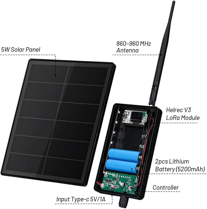 ESP32 SX1262 LoRa Built-in Battery D5 Solar Node with 5V Solar Panel ESP32 LoRa 32 V3 for WiFi Meshtastic LoRaWAN Heltec