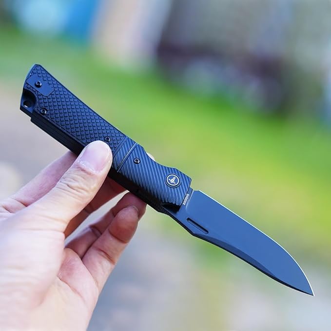 EDC Folding Knife - 3.46 14C28N Pocket Knife with G10 Handle with Pocket Clip &amp Steel Bolster for Man Outdoor Camping Knife for Hiking Fishing Survival- XUN123-BGB(PVD Blade)