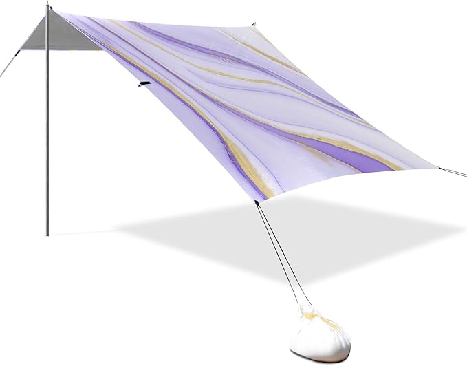 xigua Purple Texture Beach Tent Sun Shelter with Carrying Bag - Silver Coated Oxford Fabric Beach Canopy for Beach Camping Fishing - Includes Windproof Ropes Sandbags &amp Stakes
