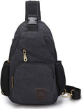 SIMU Sling Bag Pack Canvas Shoulder Sling Backpack Small Crossbody Chest Bag for ipad mini (Large black)