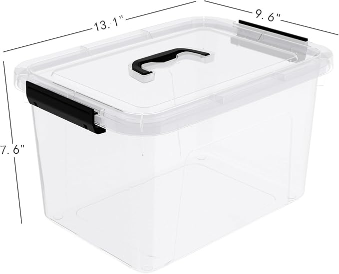 12 Quarts Clear Latch Storage Bins with Lid Clear Plastic Storage Latching Box with Handle 6 Packs