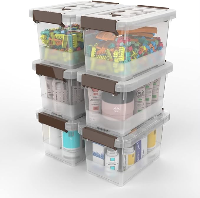 WYT Clear Storage Latch Box 6 Pack Storage Organizer Bins with Latching Handle and Lids 3.5 Quart